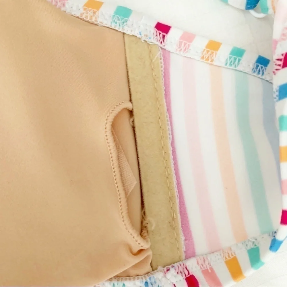 𝅺JCREW Factory Striped Ruffle Swimsuit Top NWTSizeM